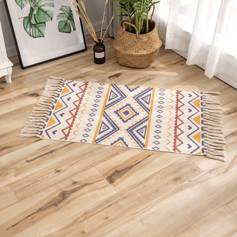 Classic Geometric Printed Rug Multi-Colored Cotton Blend Carpet Easy Care Washable Rug with Fringe for Bedroom Yellow Clearhalo 'Area Rug' 'Moroccan' 'Rugs' Rug' 2209467