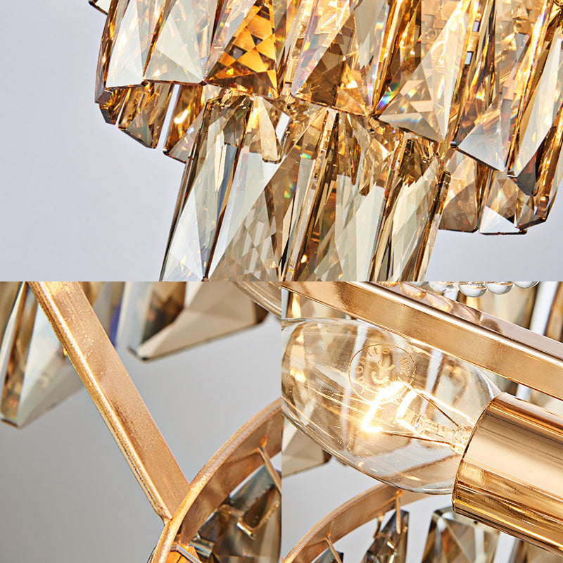 Gold 4 Tiers Hanging Ceiling Light Modern 6 Lights Crystal Block Chandelier Light for Hallway Clearhalo 'Ceiling Lights' 'Chandeliers' 'Modern Chandeliers' 'Modern' Lighting' 220947