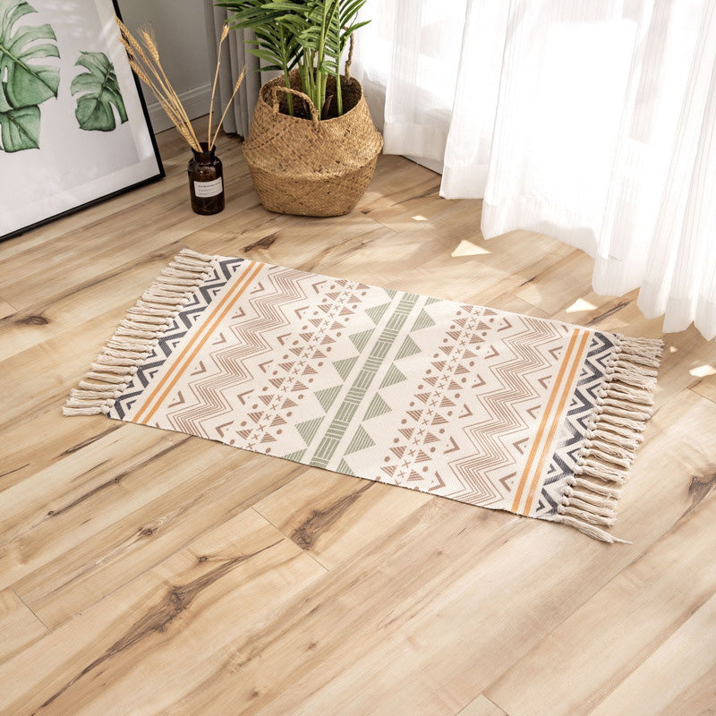 Classic Geometric Printed Rug Multi-Colored Cotton Blend Carpet Easy Care Washable Rug with Fringe for Bedroom Khaki Clearhalo 'Area Rug' 'Moroccan' 'Rugs' Rug' 2209470