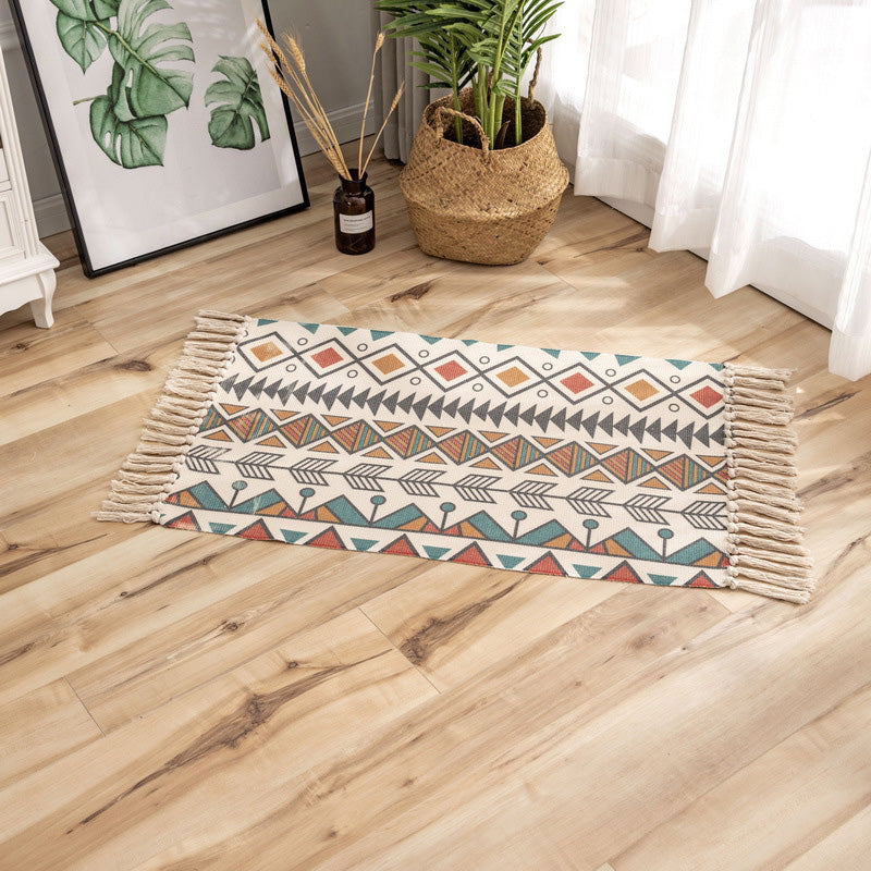 Classic Geometric Printed Rug Multi-Colored Cotton Blend Carpet Easy Care Washable Rug with Fringe for Bedroom Lake Green Clearhalo 'Area Rug' 'Moroccan' 'Rugs' Rug' 2209472