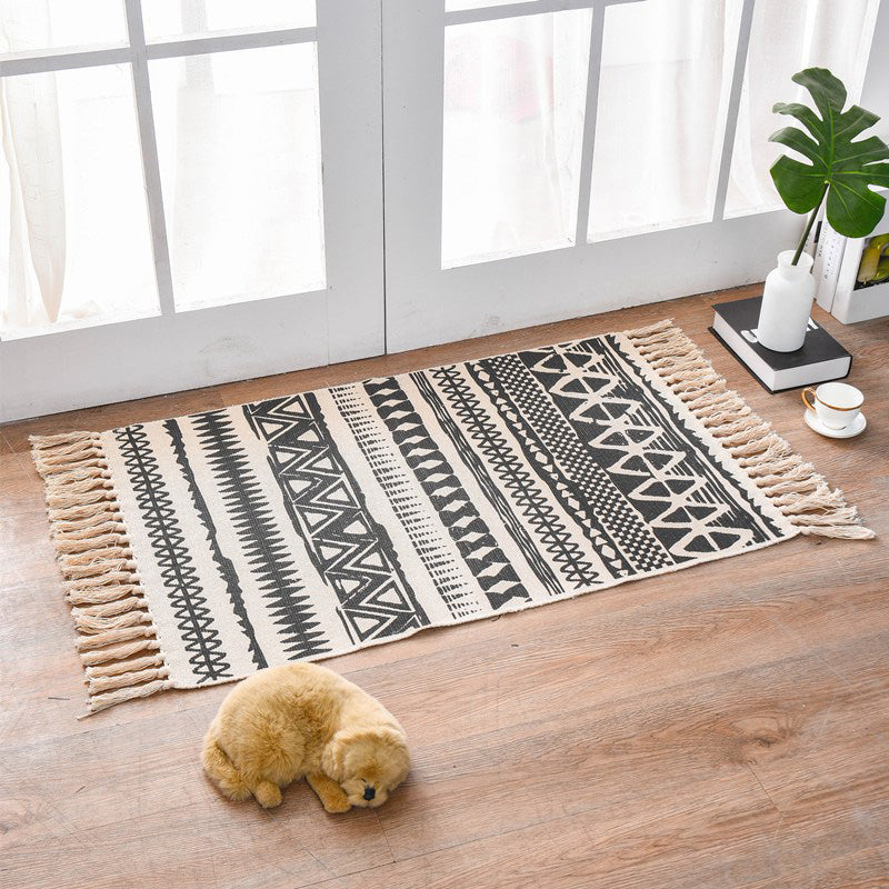 Classic Geometric Printed Rug Multi-Colored Cotton Blend Carpet Easy Care Washable Rug with Fringe for Bedroom Black Clearhalo 'Area Rug' 'Moroccan' 'Rugs' Rug' 2209473