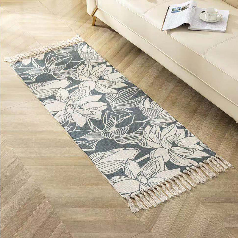 Classic Geometric Printed Rug Multi-Colored Cotton Blend Carpet Easy Care Washable Rug with Fringe for Bedroom Gray-White Clearhalo 'Area Rug' 'Moroccan' 'Rugs' Rug' 2209475