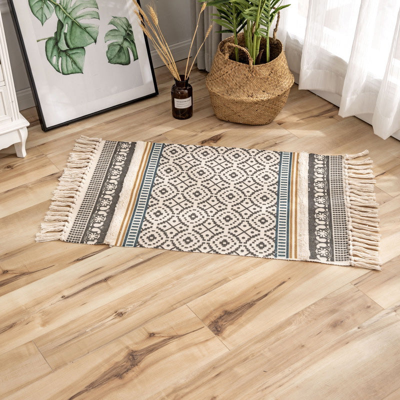 Classic Geometric Printed Rug Multi-Colored Cotton Blend Carpet Easy Care Washable Rug with Fringe for Bedroom Silver Gray Clearhalo 'Area Rug' 'Moroccan' 'Rugs' Rug' 2209479