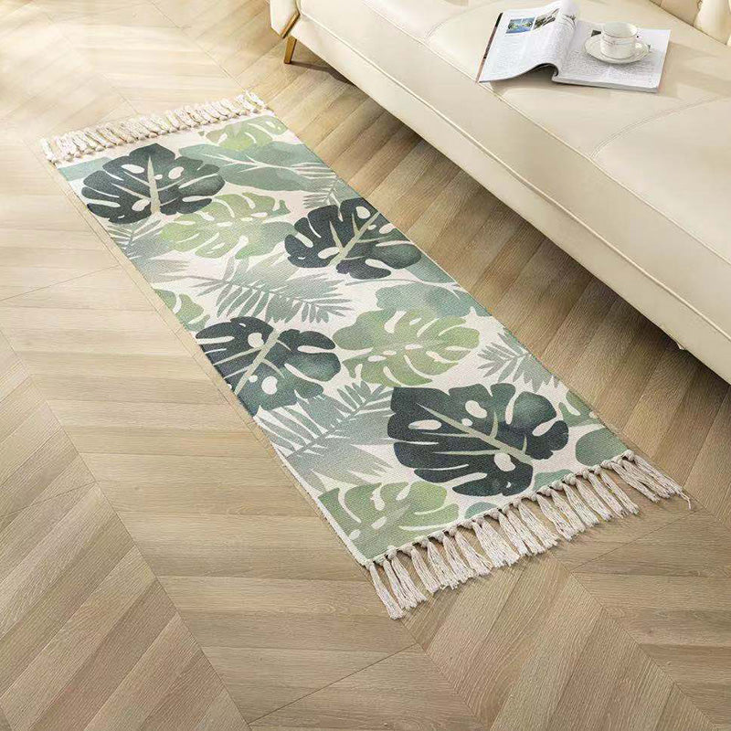 Classic Geometric Printed Rug Multi-Colored Cotton Blend Carpet Easy Care Washable Rug with Fringe for Bedroom Green Clearhalo 'Area Rug' 'Moroccan' 'Rugs' Rug' 2209481