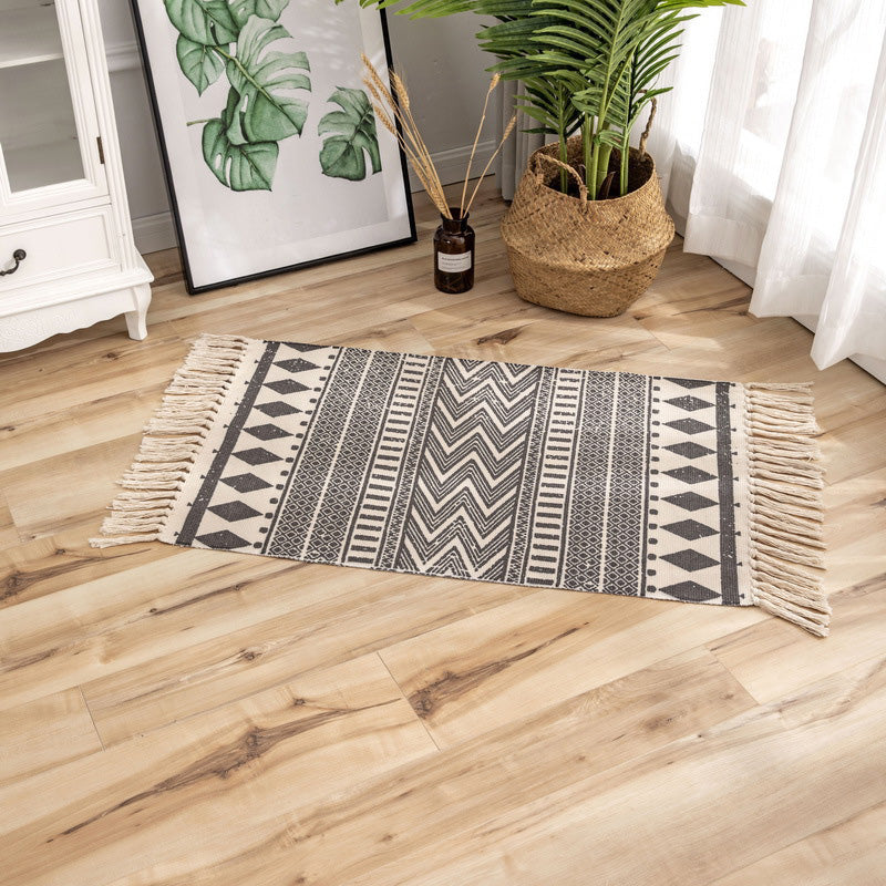 Classic Geometric Printed Rug Multi-Colored Cotton Blend Carpet Easy Care Washable Rug with Fringe for Bedroom Dark Gray Clearhalo 'Area Rug' 'Moroccan' 'Rugs' Rug' 2209482