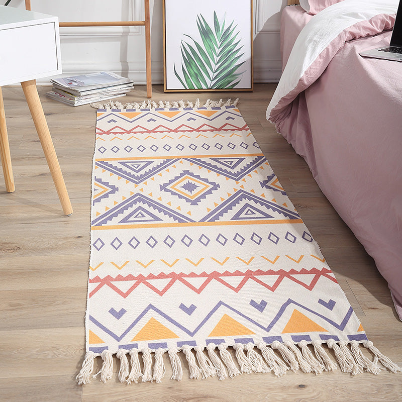 Americana Bedroom Rug Multi-Colored Geometric Print Area Rug Machine Washable Easy Care Carpet with Tassel Clearhalo 'Area Rug' 'Moroccan' 'Rugs' Rug' 2209484