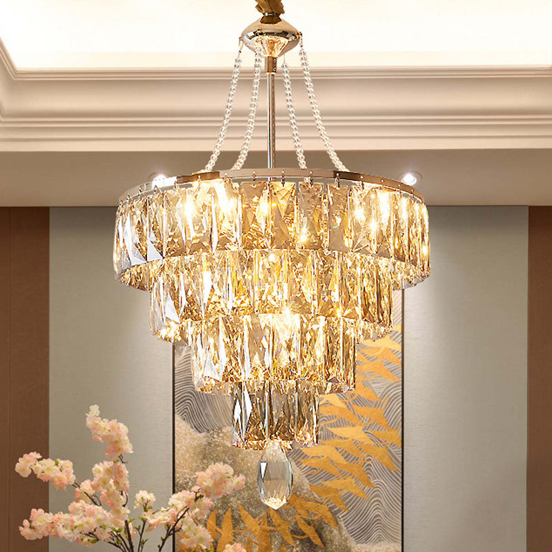 Gold 4 Tiers Hanging Ceiling Light Modern 6 Lights Crystal Block Chandelier Light for Hallway Gold Clearhalo 'Ceiling Lights' 'Chandeliers' 'Modern Chandeliers' 'Modern' Lighting' 220949