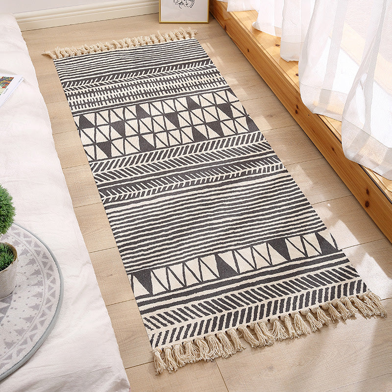 Americana Bedroom Rug Multi-Colored Geometric Print Area Rug Machine Washable Easy Care Carpet with Tassel Black-White Clearhalo 'Area Rug' 'Moroccan' 'Rugs' Rug' 2209496