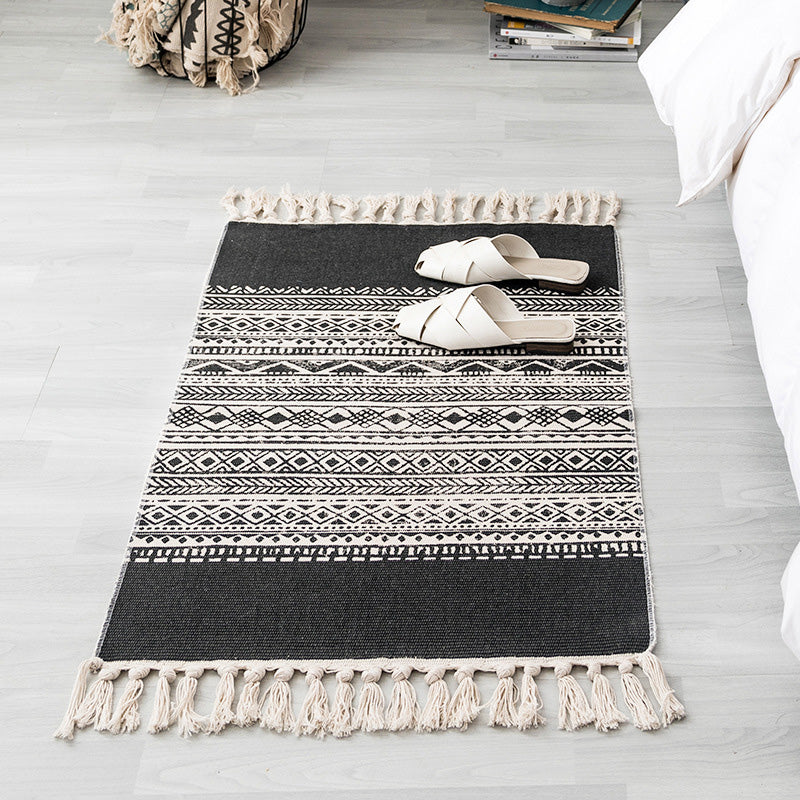 Americana Bedroom Rug Multi-Colored Geometric Print Area Rug Machine Washable Easy Care Carpet with Tassel Black Clearhalo 'Area Rug' 'Moroccan' 'Rugs' Rug' 2209497