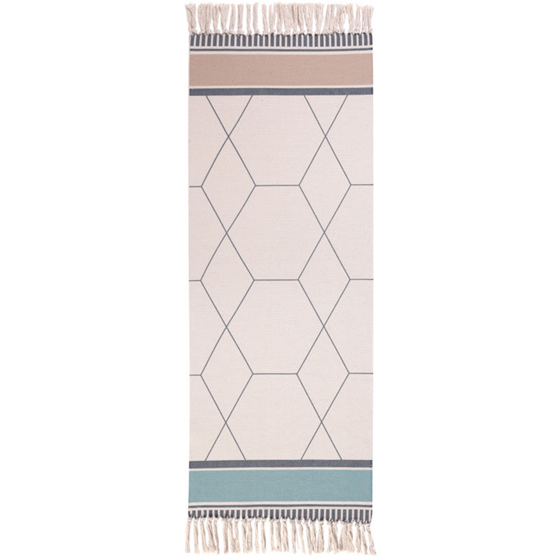 Moroccan Room Rug Multi-Color Tribal Totem Rug Cotton Blend Washable Hand Twisted Carpet with Tassel Lake Blue Clearhalo 'Area Rug' 'Moroccan' 'Rugs' Rug' 2209568