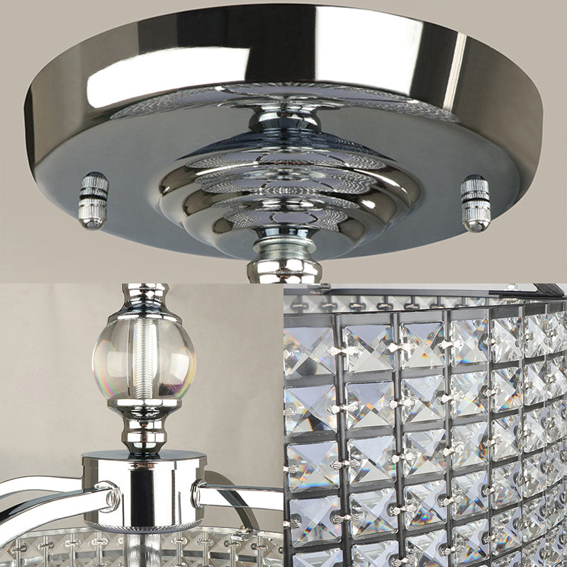 Drum Ceiling Fixture Contemporary Crystal 3 Lights Chrome/Black Semi Flush Mount Light with Acrylic Diffuser Clearhalo 'Ceiling Lights' 'Close To Ceiling Lights' 'Close to ceiling' 'Semi-flushmount' Lighting' 220957