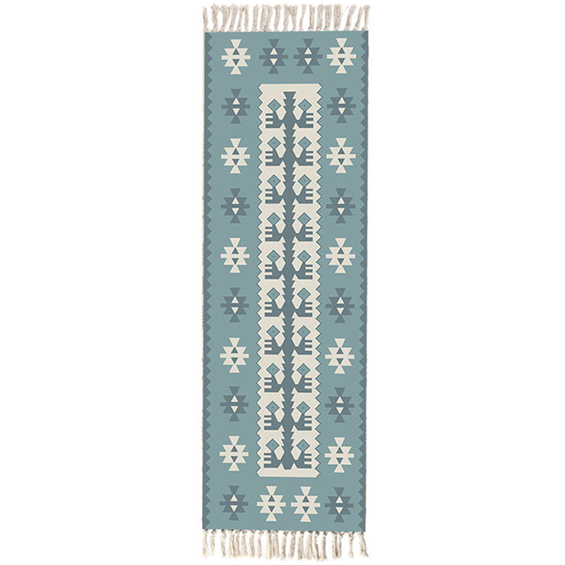 Moroccan Room Rug Multi-Color Tribal Totem Rug Cotton Blend Washable Hand Twisted Carpet with Tassel Blue Clearhalo 'Area Rug' 'Moroccan' 'Rugs' Rug' 2209577