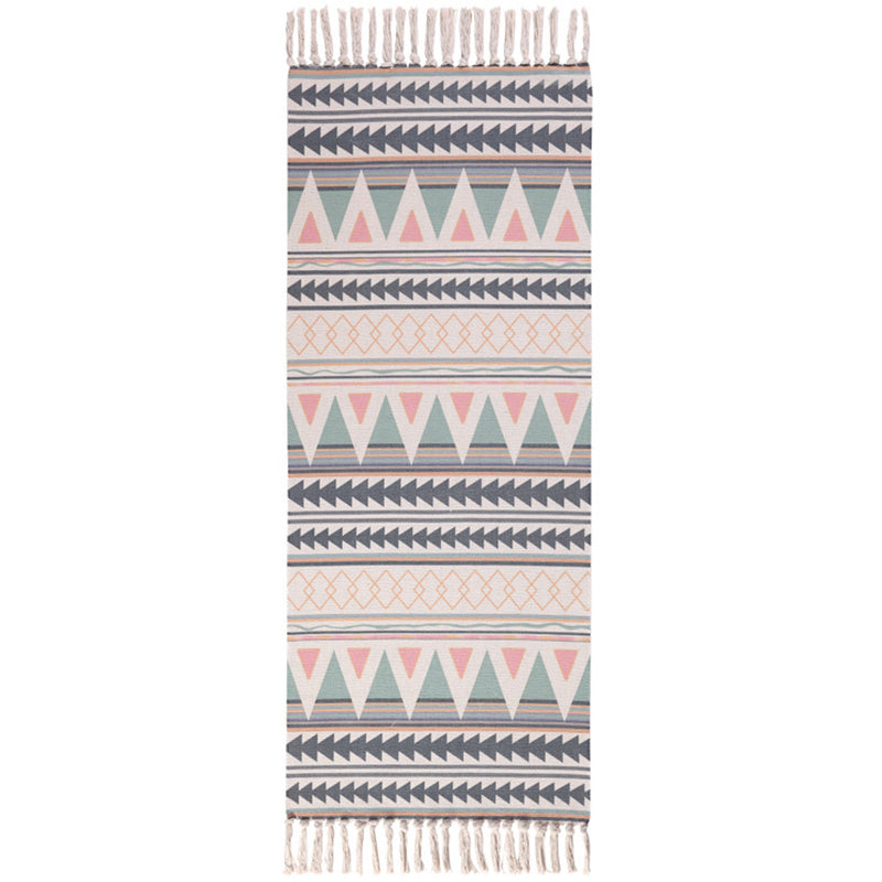 Moroccan Room Rug Multi-Color Tribal Totem Rug Cotton Blend Washable Hand Twisted Carpet with Tassel Lake Green Clearhalo 'Area Rug' 'Moroccan' 'Rugs' Rug' 2209578