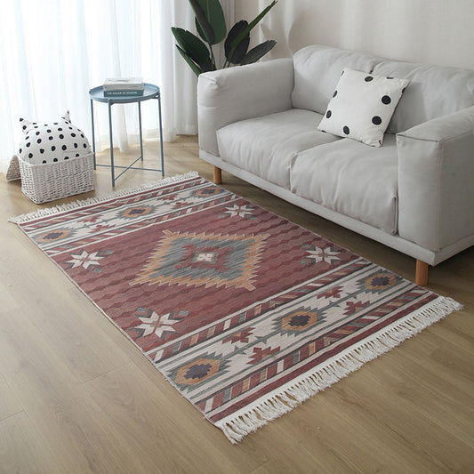 Western Living Room Rug Multi Color Geo Patterned Rug Cotton Blend Washable Hand-Woven Carpet with Tassel Red Clearhalo 'Area Rug' 'Moroccan' 'Rugs' Rug' 2209606