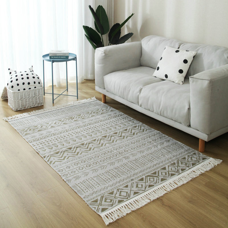 Moroccan Home Decoration Rug Multi Color Tribal Totem Carpet Cotton Blend Easy Care Washable Indoor Rug with Fringe Gray-Yellow Clearhalo 'Area Rug' 'Moroccan' 'Rugs' Rug' 2209623