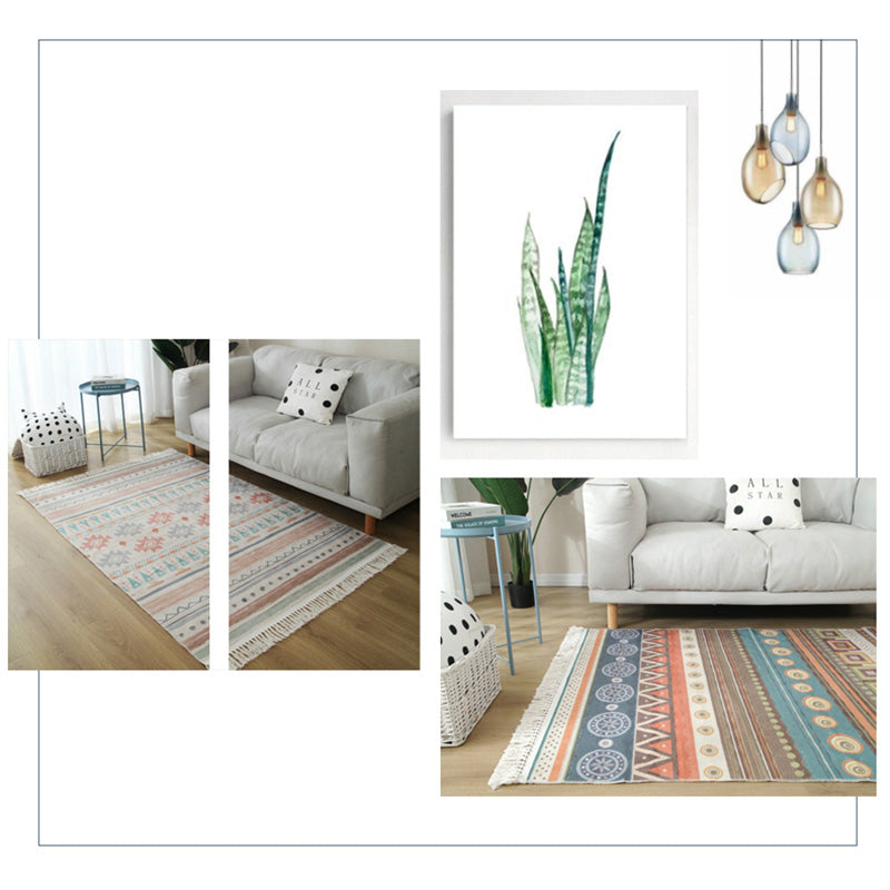 Moroccan Home Decoration Rug Multi Color Tribal Totem Carpet Cotton Blend Easy Care Washable Indoor Rug with Fringe Clearhalo 'Area Rug' 'Moroccan' 'Rugs' Rug' 2209625