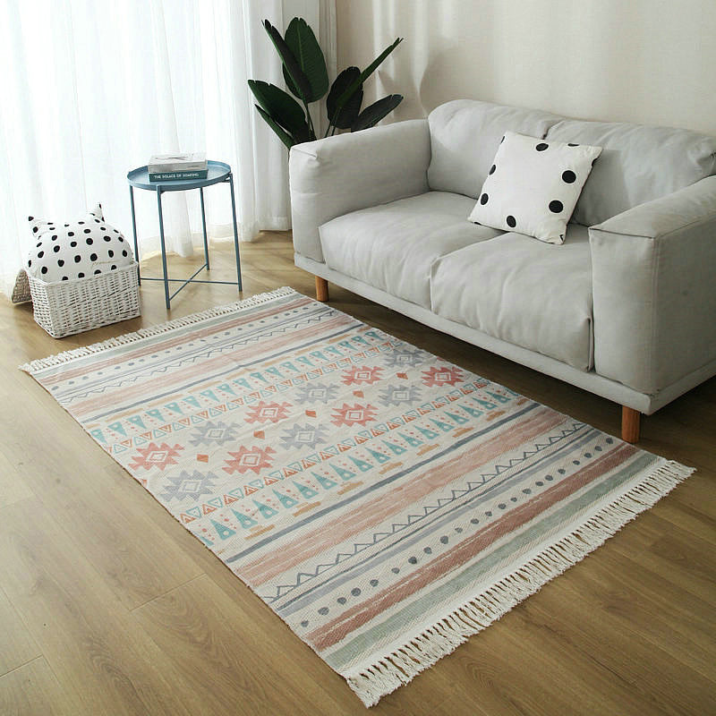 Moroccan Home Decoration Rug Multi Color Tribal Totem Carpet Cotton Blend Easy Care Washable Indoor Rug with Fringe Pink Clearhalo 'Area Rug' 'Moroccan' 'Rugs' Rug' 2209626