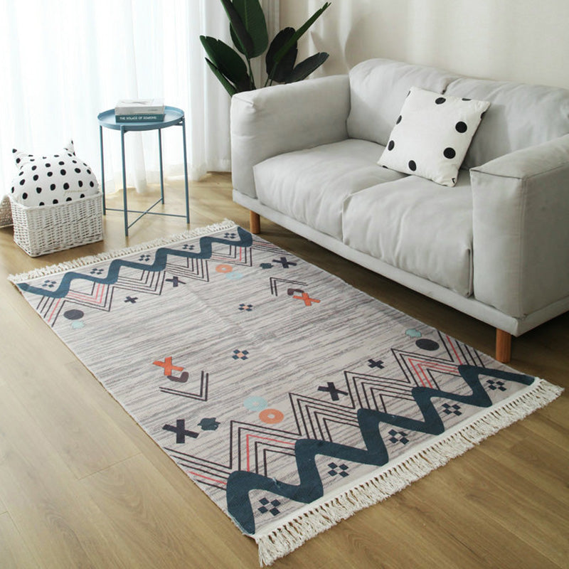 Moroccan Home Decoration Rug Multi Color Tribal Totem Carpet Cotton Blend Easy Care Washable Indoor Rug with Fringe Pewter Clearhalo 'Area Rug' 'Moroccan' 'Rugs' Rug' 2209627