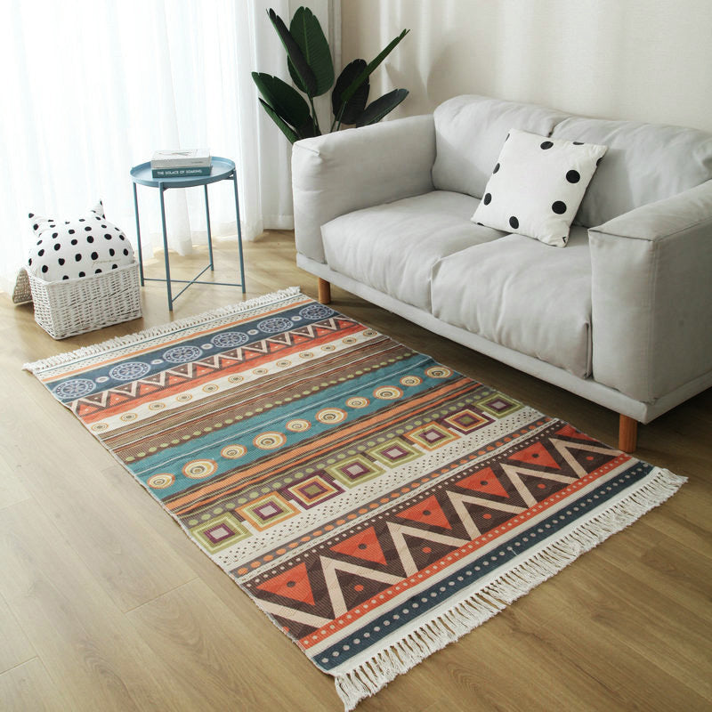 Moroccan Home Decoration Rug Multi Color Tribal Totem Carpet Cotton Blend Easy Care Washable Indoor Rug with Fringe Yellow-Red Clearhalo 'Area Rug' 'Moroccan' 'Rugs' Rug' 2209630