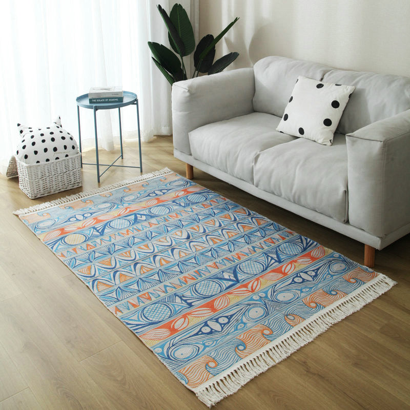 Moroccan Home Decoration Rug Multi Color Tribal Totem Carpet Cotton Blend Easy Care Washable Indoor Rug with Fringe Blue Clearhalo 'Area Rug' 'Moroccan' 'Rugs' Rug' 2209631