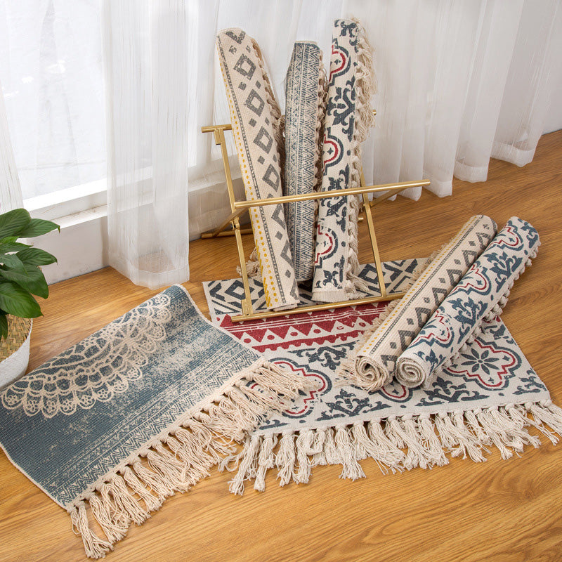 Multi Color Boho Rug Cotton Blend Southwestern Pattern Carpet Handmade Machine Washable Rug with Tassel for Decoration Clearhalo 'Area Rug' 'Moroccan' 'Rugs' Rug' 2209632