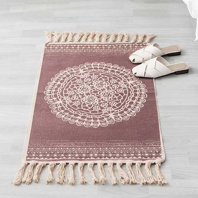 Multi Color Boho Rug Cotton Blend Southwestern Pattern Carpet Handmade Machine Washable Rug with Tassel for Decoration Red Brown 2' x 2'11" Clearhalo 'Area Rug' 'Moroccan' 'Rugs' Rug' 2209637