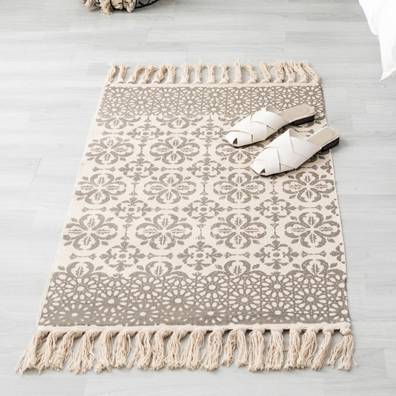 Multi Color Boho Rug Cotton Blend Southwestern Pattern Carpet Handmade Machine Washable Rug with Tassel for Decoration Brown 2' x 2'11" Clearhalo 'Area Rug' 'Moroccan' 'Rugs' Rug' 2209640