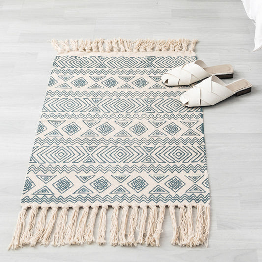 Multi Color Boho Rug Cotton Blend Southwestern Pattern Carpet Handmade Machine Washable Rug with Tassel for Decoration Grey 2' x 2'11" Clearhalo 'Area Rug' 'Moroccan' 'Rugs' Rug' 2209647