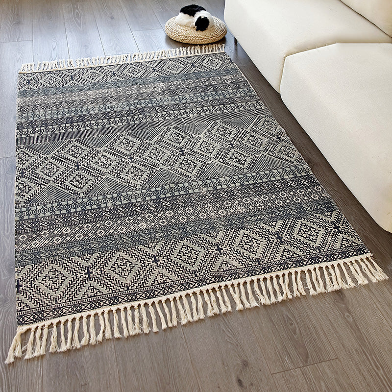 Vintage Tribal Patterned Rug Multi-Color Cotton Blend Carpet Machine Washable Environmental Area Rug with Tassel Clearhalo 'Area Rug' 'Moroccan' 'Rugs' Rug' 2209649