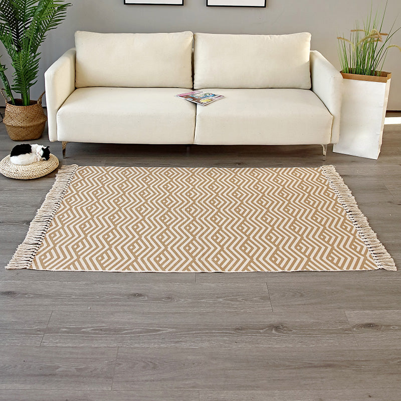 Vintage Tribal Patterned Rug Multi-Color Cotton Blend Carpet Machine Washable Environmental Area Rug with Tassel Yellow 3'11" x 5'7" Clearhalo 'Area Rug' 'Moroccan' 'Rugs' Rug' 2209655