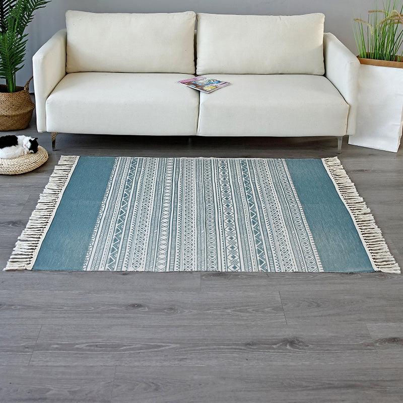 Vintage Tribal Patterned Rug Multi-Color Cotton Blend Carpet Machine Washable Environmental Area Rug with Tassel Lake Blue 3'11" x 5'7" Clearhalo 'Area Rug' 'Moroccan' 'Rugs' Rug' 2209659