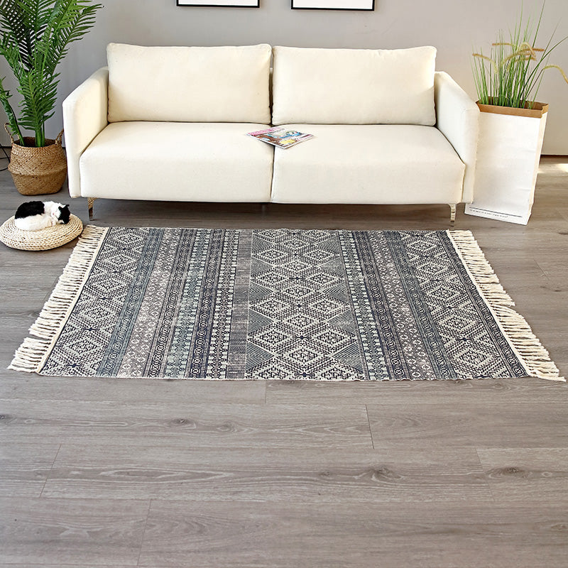 Vintage Tribal Patterned Rug Multi-Color Cotton Blend Carpet Machine Washable Environmental Area Rug with Tassel Dark Gray 3'11" x 5'7" Clearhalo 'Area Rug' 'Moroccan' 'Rugs' Rug' 2209661