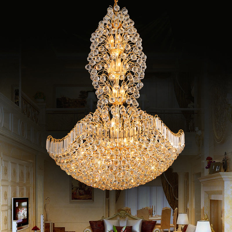 Crystal Dome Hanging Ceiling Light Contemporary 9 Lights Gold Chandelier Light for Dining Room Clearhalo 'Ceiling Lights' 'Chandeliers' Lighting' options 220967