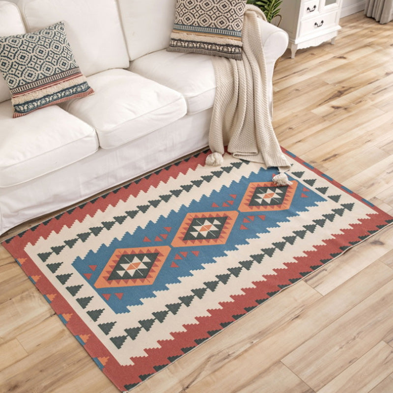 Western Decoration Rug Multi Colored Geo Patterned Area Carpet Cotton Pet Friendly Easy Care Indoor Rug Red-Blue 3'11" x 5'11" Clearhalo 'Area Rug' 'Moroccan' 'Rugs' Rug' 2209672