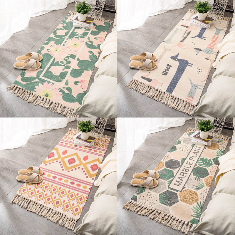 Relaxing Multi Color Retro Rug Cotton Patterned Carpet Machine Washable Indoor Rug with Tassel for Decor Clearhalo 'Area Rug' 'Moroccan' 'Rugs' Rug' 2209691