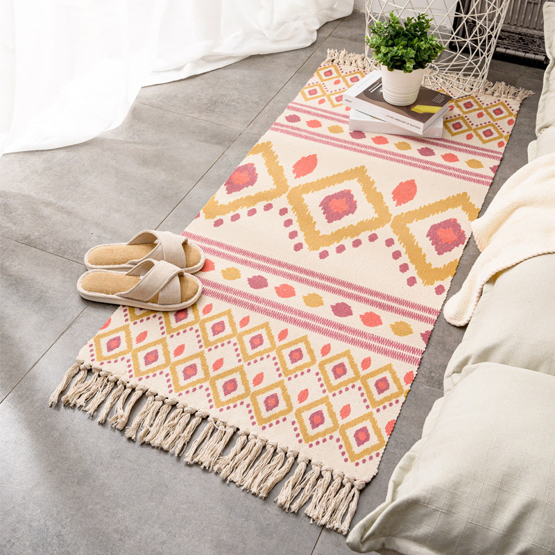 Relaxing Multi Color Retro Rug Cotton Patterned Carpet Machine Washable Indoor Rug with Tassel for Decor Pink-Yellow Clearhalo 'Area Rug' 'Moroccan' 'Rugs' Rug' 2209698