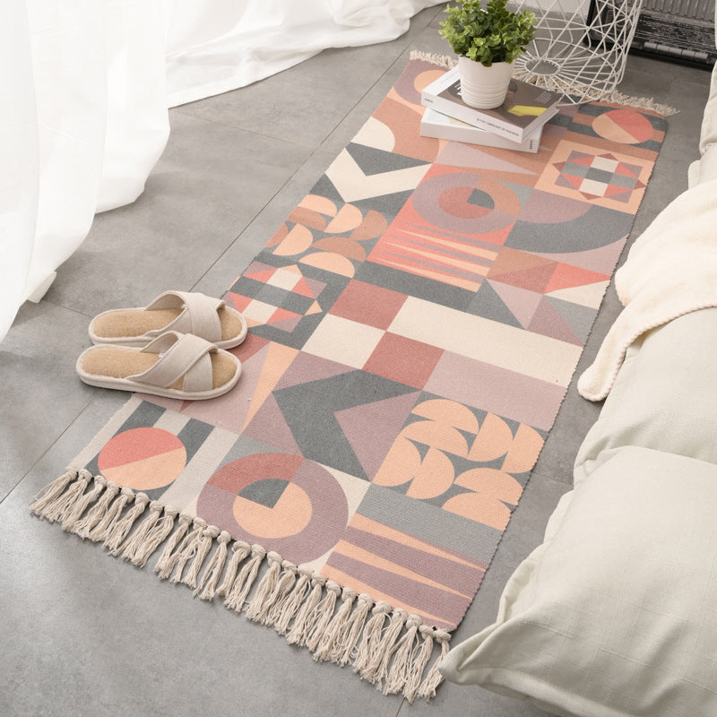 Relaxing Multi Color Retro Rug Cotton Patterned Carpet Machine Washable Indoor Rug with Tassel for Decor Gray-Pink Clearhalo 'Area Rug' 'Moroccan' 'Rugs' Rug' 2209701