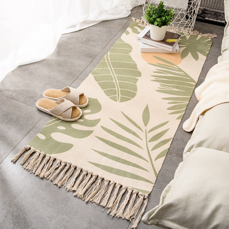 Relaxing Multi Color Retro Rug Cotton Patterned Carpet Machine Washable Indoor Rug with Tassel for Decor Green Clearhalo 'Area Rug' 'Moroccan' 'Rugs' Rug' 2209711