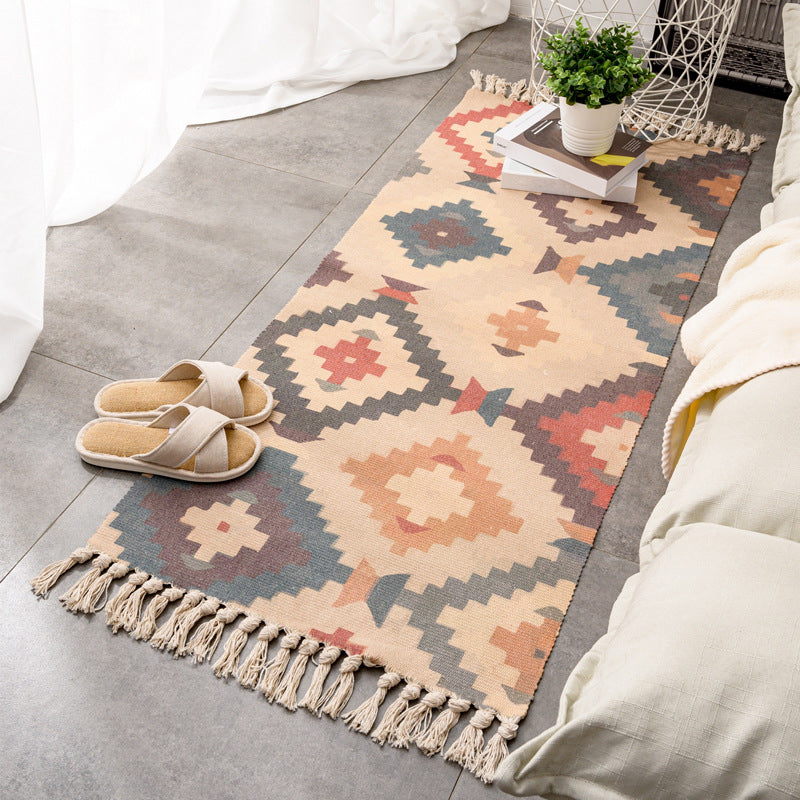 Relaxing Multi Color Retro Rug Cotton Patterned Carpet Machine Washable Indoor Rug with Tassel for Decor Beige Clearhalo 'Area Rug' 'Moroccan' 'Rugs' Rug' 2209716