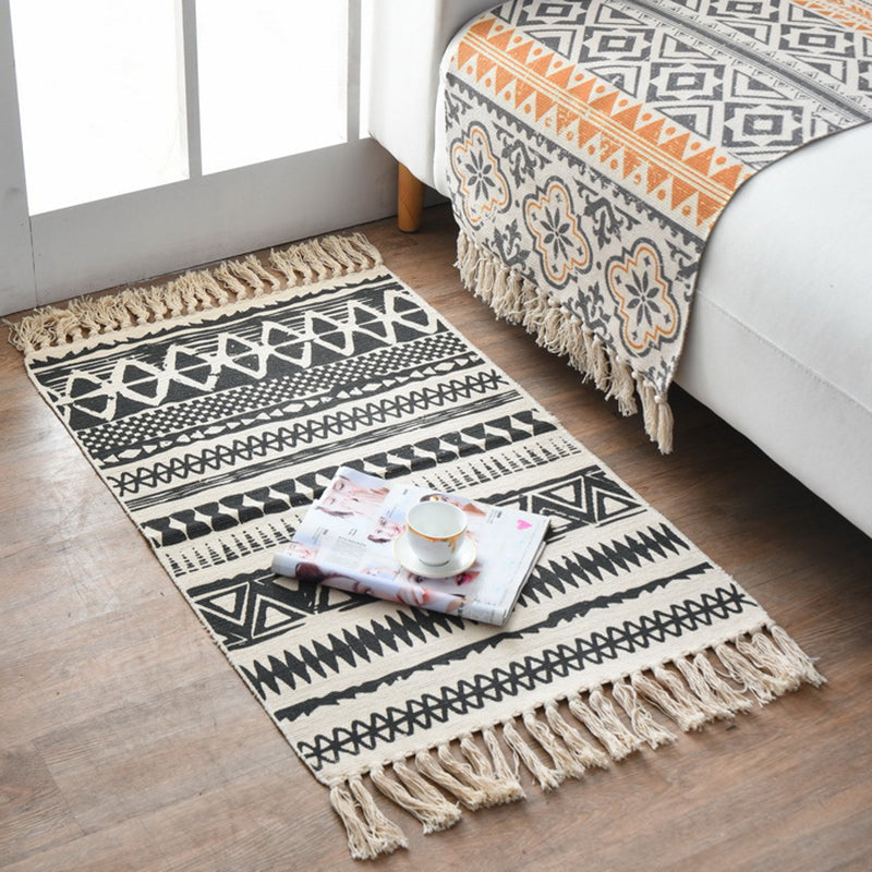 Western Bedroom Rug Multi-Colored Geometric Print Carpet Cotton Blend Machine Washable Easy Care Rug with Fringe Black 2' x 2'11" Clearhalo 'Area Rug' 'Moroccan' 'Rugs' Rug' 2209717