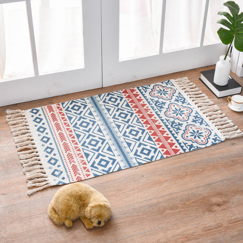 Western Bedroom Rug Multi-Colored Geometric Print Carpet Cotton Blend Machine Washable Easy Care Rug with Fringe Clearhalo 'Area Rug' 'Moroccan' 'Rugs' Rug' 2209721