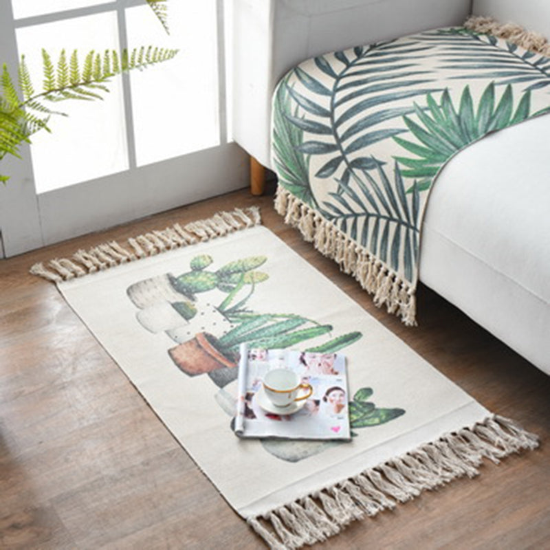 Western Bedroom Rug Multi-Colored Geometric Print Carpet Cotton Blend Machine Washable Easy Care Rug with Fringe White 2' x 2'11" Clearhalo 'Area Rug' 'Moroccan' 'Rugs' Rug' 2209722