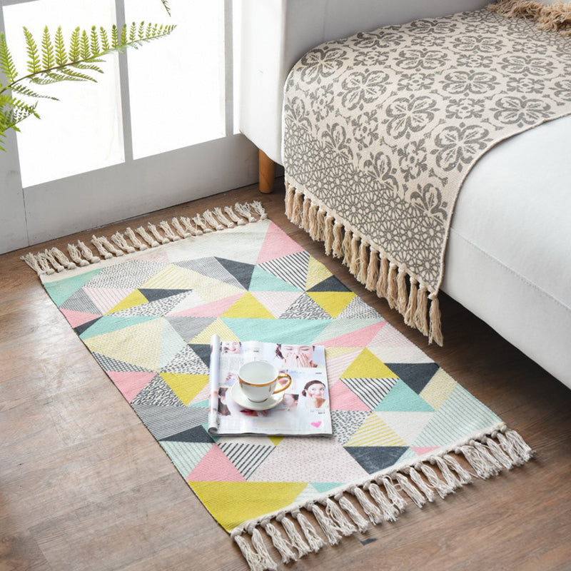 Western Bedroom Rug Multi-Colored Geometric Print Carpet Cotton Blend Machine Washable Easy Care Rug with Fringe Yellow 2' x 2'11" Clearhalo 'Area Rug' 'Moroccan' 'Rugs' Rug' 2209723