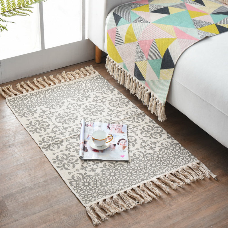 Western Bedroom Rug Multi-Colored Geometric Print Carpet Cotton Blend Machine Washable Easy Care Rug with Fringe Gray-Khaki 2' x 2'11" Clearhalo 'Area Rug' 'Moroccan' 'Rugs' Rug' 2209724