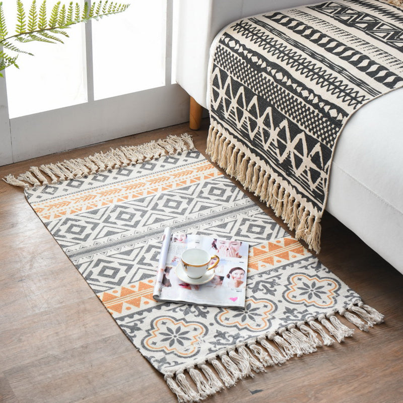 Western Bedroom Rug Multi-Colored Geometric Print Carpet Cotton Blend Machine Washable Easy Care Rug with Fringe Yellow-Red 2' x 2'11" Clearhalo 'Area Rug' 'Moroccan' 'Rugs' Rug' 2209725