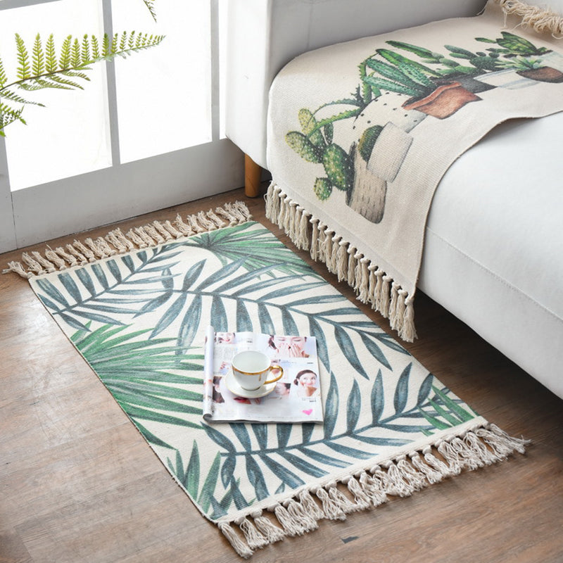 Western Bedroom Rug Multi-Colored Geometric Print Carpet Cotton Blend Machine Washable Easy Care Rug with Fringe Green 2' x 2'11" Clearhalo 'Area Rug' 'Moroccan' 'Rugs' Rug' 2209726