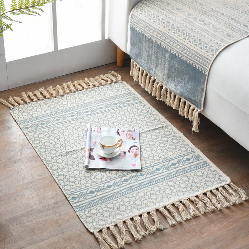 Western Bedroom Rug Multi-Colored Geometric Print Carpet Cotton Blend Machine Washable Easy Care Rug with Fringe Light Green 2' x 2'11" Clearhalo 'Area Rug' 'Moroccan' 'Rugs' Rug' 2209729