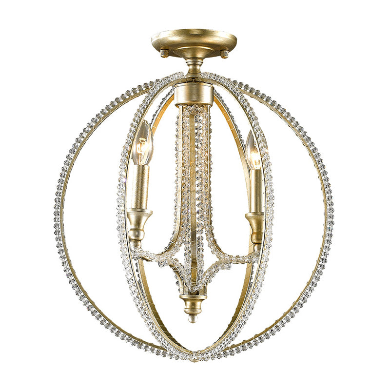 Orb Frame Semi Flush Mount Light Modernism Metal and Crystal 3 Lights Gold Ceiling Light Clearhalo 'Ceiling Lights' 'Close To Ceiling Lights' 'Close to ceiling' 'Semi-flushmount' Lighting' 220974