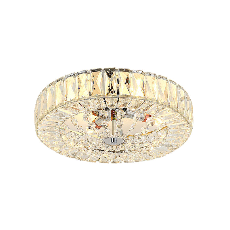 Drum Flush Mount Light Contemporary Crystal Block LED Chrome Ceiling Fixture, 16"/23.5" Wide Clearhalo 'Ceiling Lights' 'Close To Ceiling Lights' 'Close to ceiling' 'Flush mount' Lighting' 220983