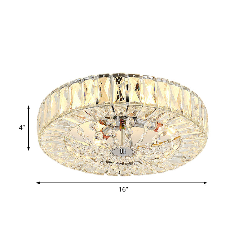 Drum Flush Mount Light Contemporary Crystal Block LED Chrome Ceiling Fixture, 16"/23.5" Wide Clearhalo 'Ceiling Lights' 'Close To Ceiling Lights' 'Close to ceiling' 'Flush mount' Lighting' 220984